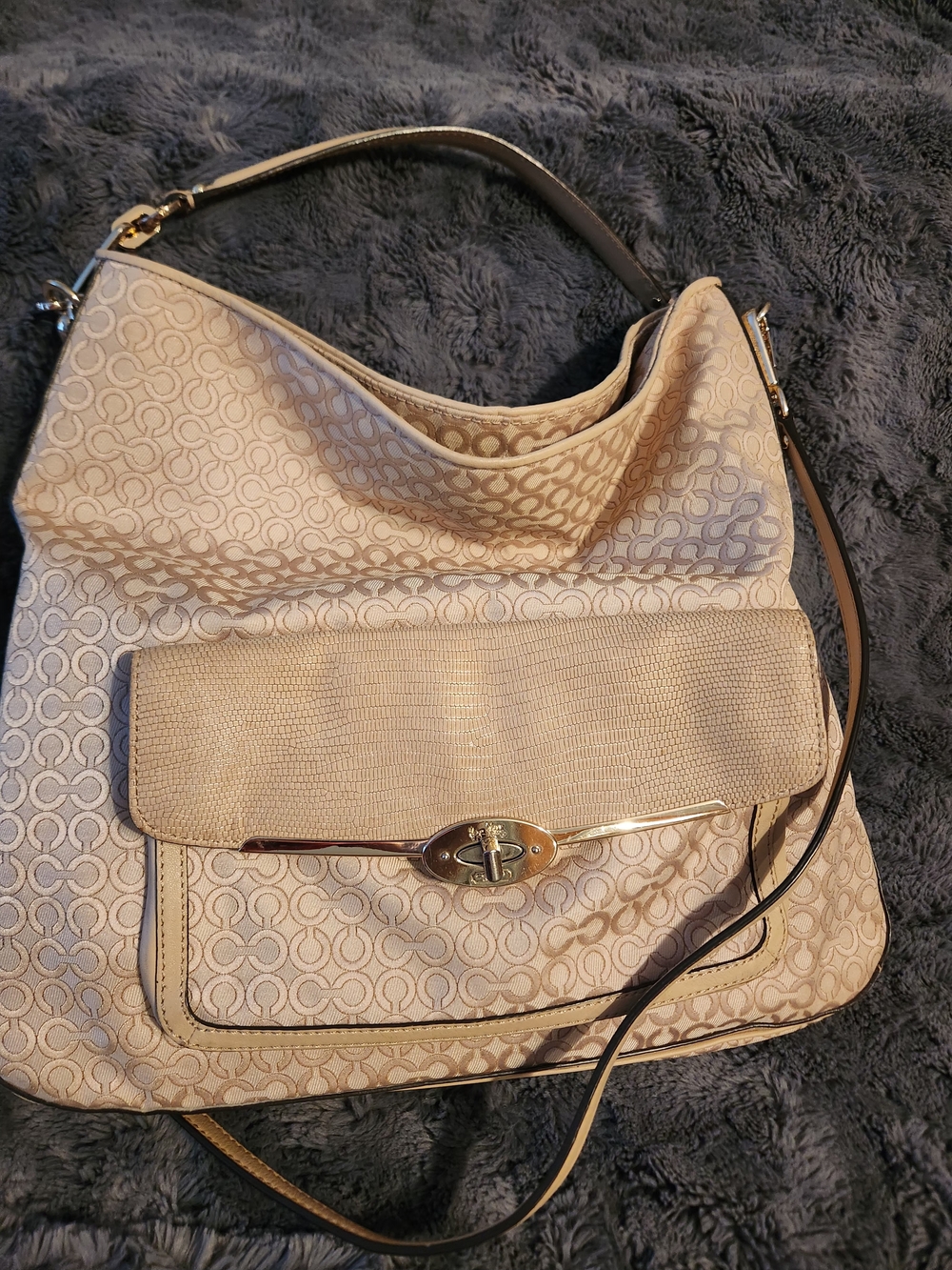 COACH Designer-Style Beige Tote Bag with Front Clutch Pocket